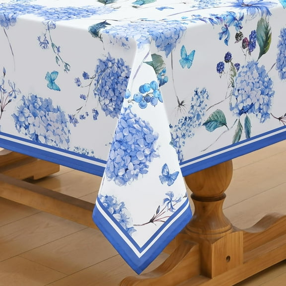 Square Tablecloth 55x55 Inch, Blue Floral Table Cloth for Square Table, Waterproof Spring Tablecloth Wrinkle Free for Patio, Card Table, Party Decor