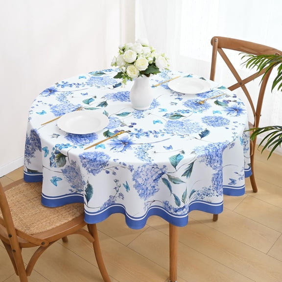 Square Tablecloth 55x55 Inch, Blue Floral Table Cloth for Square Table, Waterproof Spring Tablecloth Wrinkle Free for Patio, Card Table, Party Decor