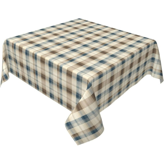 Square Tablecloth 60 x 60 Inch, Classic Neutral Color Plaid Tablecloth Square Breathable Table Top Cover Dining Table Cover for Dining, Parties, Camping