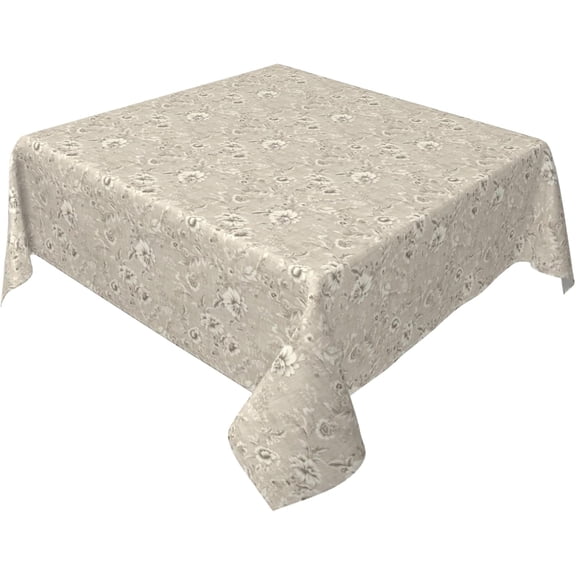 Square Tablecloth 60 x 60 Inch, Farmhouse Taupe Floral Tablecloth Square Spillproof Soil Resistant Table Cloth Cover Holiday Table Cover for Kitchen Dining Picnic Party Home Decoration