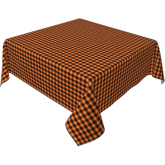 Square Tablecloth 60 x 60 Inch, Halloween Orange Gingham Square Tablecloths Spillproof Soil Resistant Table Cloth Kitchen Tablecover for Dining, Party, Buffet, Wedding