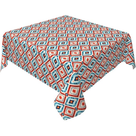 Square Tablecloth 60 x 60 Inch, Tribal Ikat Square Table Cloth Waterproof Table Cloths Fabric Table Cover for Dining Table, Buffet Parties and Camping