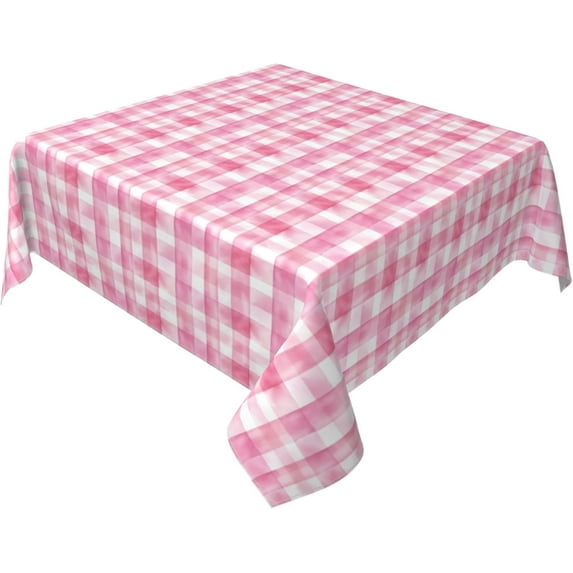 Square Tablecloth 60 x 60 Inch, Watercolor Pink Checkered Square Table Covers Oil Spill Proof Table Top Cover Outdoor Tablecloth for Dining Table, Buffet Parties and Camping