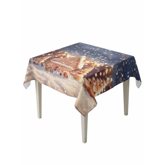 Square Tablecloth 60 x 60 Inches Christmas Gingerbread House Xmas Tree Stars Waterproof & Stain Resistance Table Cloth Decorative Fabric Table Cover for Dinning/Party/Buffet/Banquet