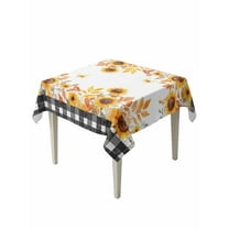 Square Tablecloth 60 x 60 Inches Fall Autumn Sunflowers Black Plaid Waterproof & Stain Resistance Table Cloth Decorative Fabric Table Cover for Dinning/Party/Buffet/Banquet