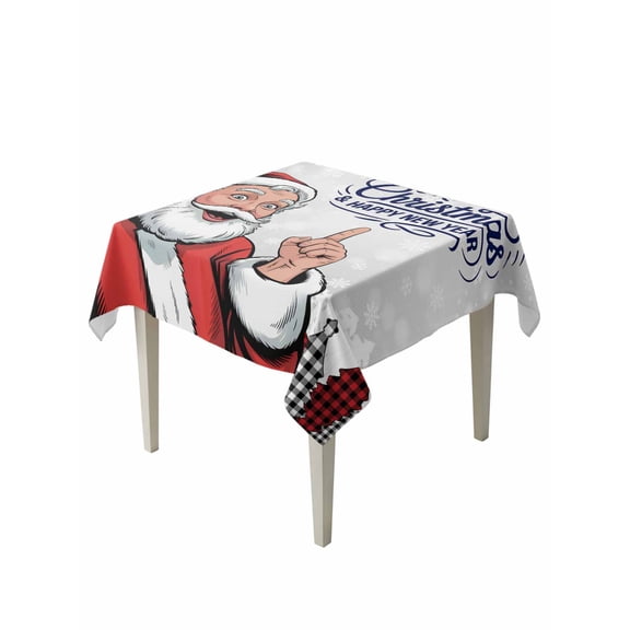 Square Tablecloth 60 x 60 Inches Merry Christmas Funny Santa Claus Snowflake Waterproof & Stain Resistance Table Cloth Decorative Fabric Table Cover for Dinning/Party/Buffet/Banquet