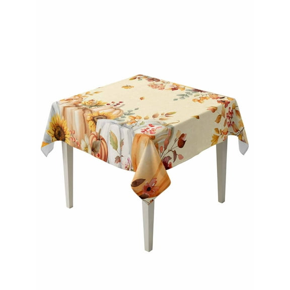 Square Tablecloth 60 x 60 Inches Thanksgiving Pumpkin Sunflowers Leaves Waterproof & Stain Resistance Table Cloth Decorative Fabric Table Cover for Dinning/Party/Buffet/Banquet