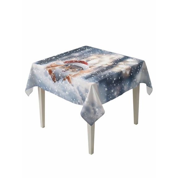 Square Tablecloth 60 x 60 Inches Winter Christmas Squirrel Snowfield Pine Trees Waterproof & Stain Resistance Table Cloth Decorative Fabric Table Cover for Dinning/Party/Buffet/Banquet