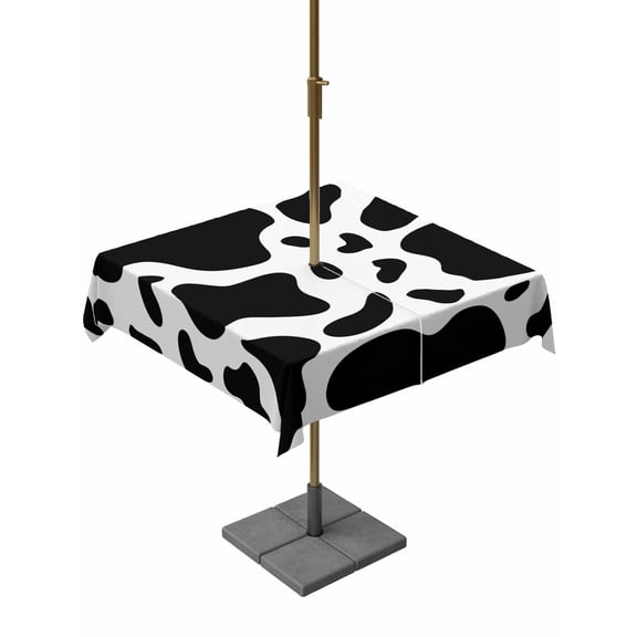 Square Tablecloth 60x60 Inch, Black and White Outdoor Tablecloth with Umbrella Hole and Zipper, Farmhouse Cow Black White Table Cloth, Waterproof Patio Table Covers for Party, Pool