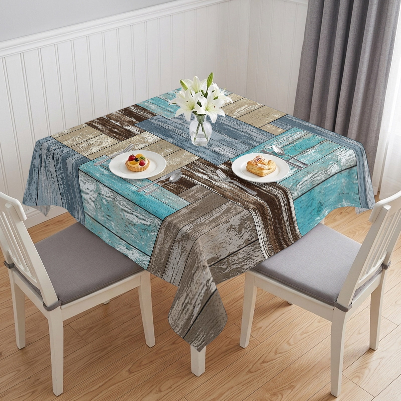Square Tablecloth-60x60in,Farm Wood Borad Colorful Waterproof Table ...