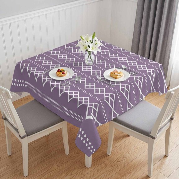 Square Tablecloth-60x60in,Geometric White Purple Square Dot Waterproof Table Cloth Kitchen Dining Tables Cover for Indoor Outdoor Wedding Holiday Party,Modern Abstract Check Texture