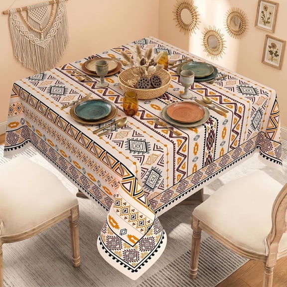 Square Tablecloth 70 x 70 Inch, Tribal Boho Square Table Cloth, Washable Stain-Resistant Wrinkle-Free Square Table Cover for Dining Party Banquet