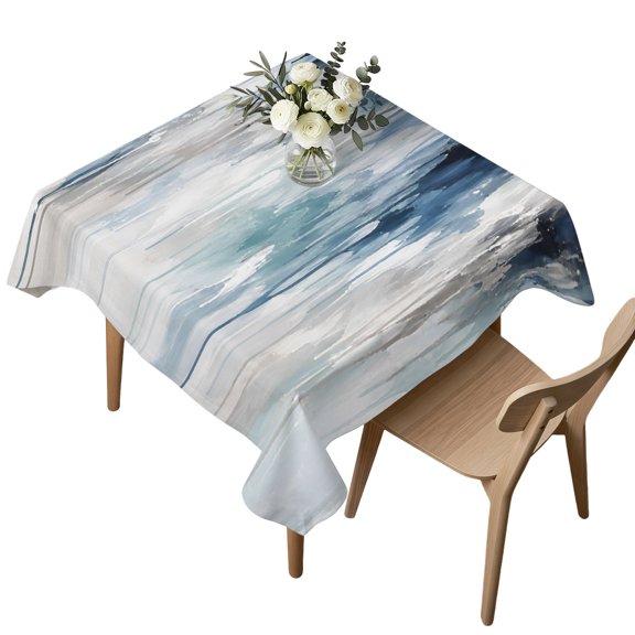 Square Tablecloth, Abstract Blue Gray Drip Gradient Waterproof Table Cloth 54x54 in Flowing Streak Fluid Art Washable Spillproof Table Cover for Kitchen Dining Party Decor Outdoor Camping