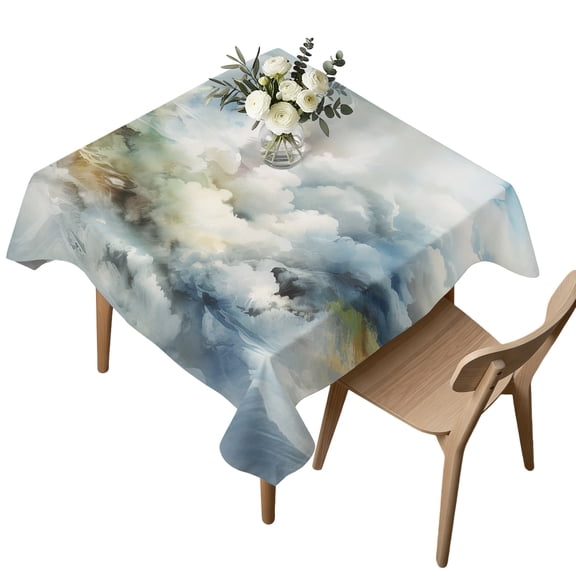 Square Tablecloth, Abstract Blue Sky White Cloud Waterproof Table Cloth 54x54 in Mountain Nubilous Landscape Washable Spillproof Table Cover for Kitchen Dining Party Decor Outdoor Camping