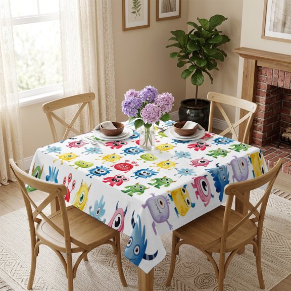 Square Tablecloth,Abstract Cartoon Monsters Waterproof Oil-Proof Table Cloth Kitchen Dining Tables Cover for Indoor Outdoor Wedding Holiday Party Decor,Seamless Colorful Cute Alien