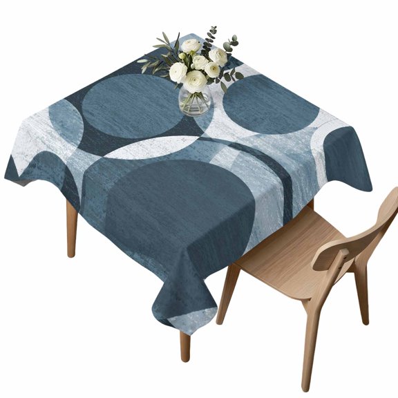 Square Tablecloth, Abstract Denim Blue Circle Waterproof Table Cloth 54x54 in Abstract Geometric Art Washable Spillproof Table Cover for Kitchen Dining Party Decor Outdoor Camping
