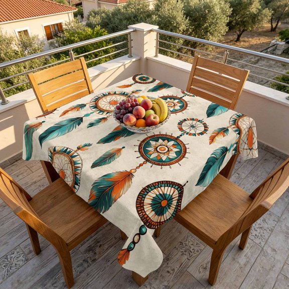 Square Tablecloth,Abstract Indian Totem Waterproof Oil-Proof Table Cloth Kitchen Dining Tables Cover for Indoor Outdoor Wedding Holiday Party Decor,Retro Ancient Patterns on Linen