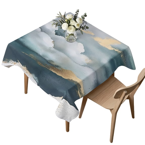 Square Tablecloth, Abstract Modern Art Gold Blue Cloud Sky Waterproof Table Cloth 60x60 in Artwork Washable Spillproof Table Cover for Kitchen Dining Party Decor Outdoor Camping