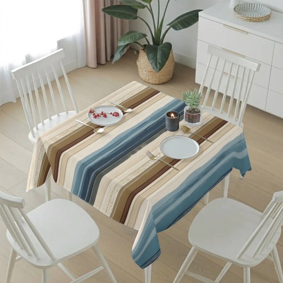 Square Tablecloth,Abstract Pin Stripes Linen Waterproof Oil-Proof Table Cloth Kitchen Dining Tables Cover for Indoor Outdoor Wedding Holiday Party Decor,Vertical Stripe Blue Brown