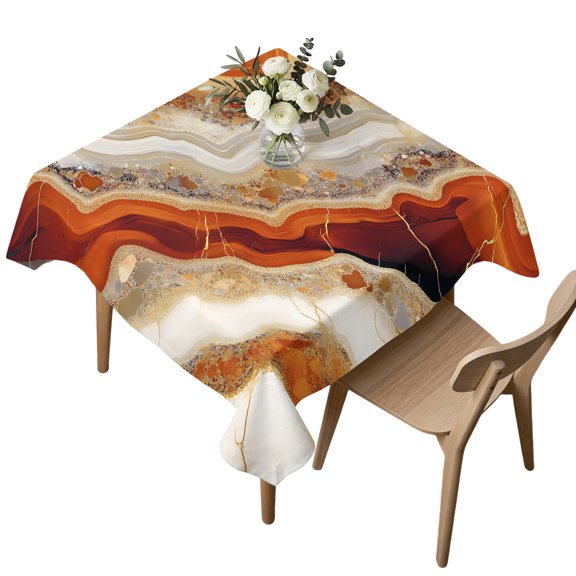 Square Tablecloth, Abstract Watercolor Crystal Marble Waterproof Table Cloth 60x60 in Golden Waves Oil Painting Washable Spillproof Table Cover for Kitchen Dining Party Decor Outdoor Camping