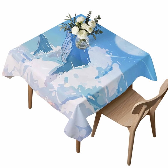 Square Tablecloth, Artistic Whale with Clouds on Blue Sky Waterproof Table Cloth 54x54 in Cartoon Animal Shooting Star Washable Spillproof Table Cover for Kitchen Dining Party Decor Outdoor Camping