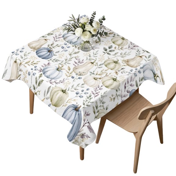 Square Tablecloth, Autumn Thanksgiving Pumpkin Waterproof Table Cloth 60x60 in Fall Leaves Botanical Seamless Washable Spillproof Table Cover for Kitchen Dining Party Decor Outdoor Camping