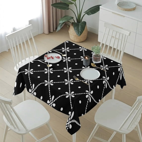 Square Tablecloth,Black and White Lattice Flower Waterproof Oil-Proof ...