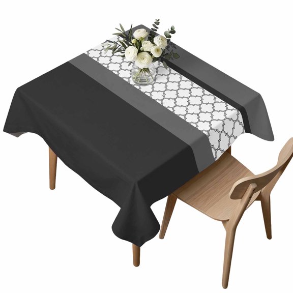 Square Tablecloth, Black White Moroccan Trellis Waterproof Table Cloth 54x54 in Modern Stitching Washable Spillproof Table Cover for Kitchen Dining Party Decor Outdoor Camping