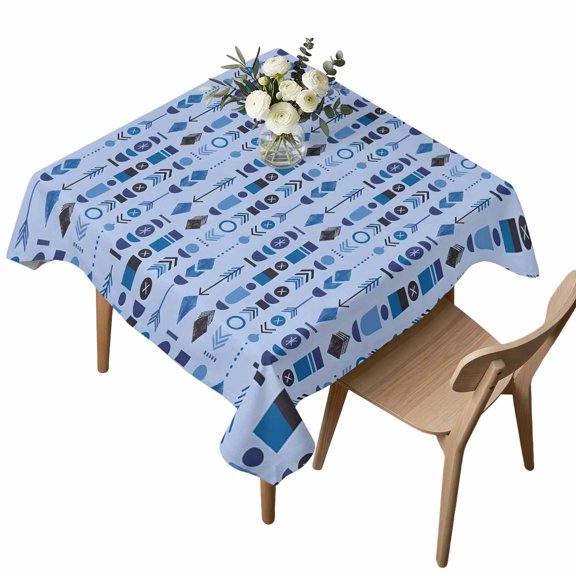 Square Tablecloth, Blue Aztec Tribal Arrows Waterproof Table Cloth 54x54 in Southwestern Geometric Art Washable Spillproof Table Cover for Kitchen Dining Party Decor Outdoor Camping