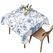 Square Tablecloth, Blue Chinoiserie Floral Waterproof Table Cloth 54x54 in Bird Seamless Pattern Design Washable Spillproof Table Cover for Kitchen Dining Party Decor Outdoor Camping