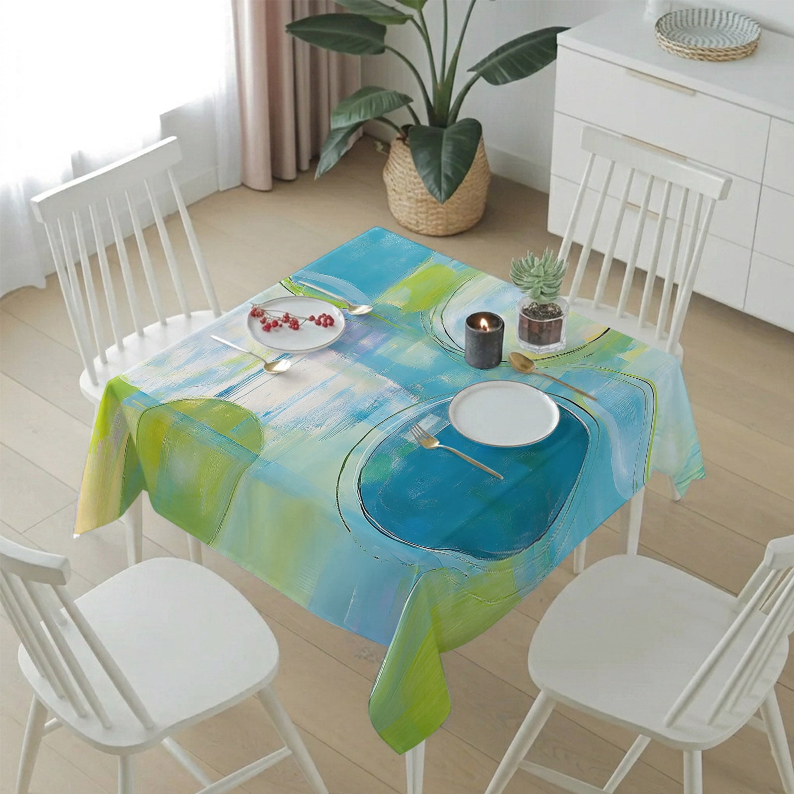 Square Tablecloth,Blue Gradient Color Block Waterproof Oil-Proof Table ...