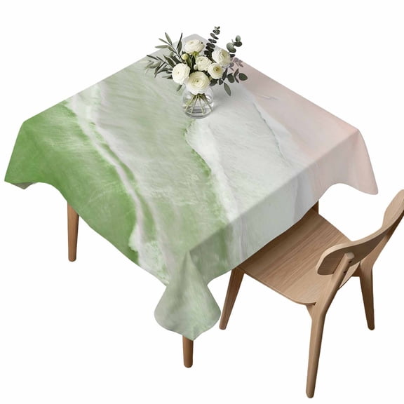 Square Tablecloth, Bohemian Beach Waves Grass Green Gradient Waterproof Table Cloth 60x60 in Coastal Nautical Washable Spillproof Table Cover for Kitchen Dining Party Decor Outdoor Camping