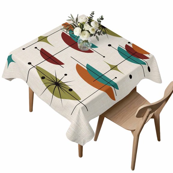 Square Tablecloth, Boho Abstract Color Block Stripes Waterproof Table Cloth 60x60 in Geometric Art on Burlap Washable Spillproof Table Cover for Kitchen Dining Party Decor Outdoor Camping
