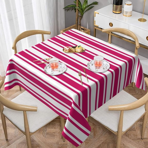 Square Tablecloth Cerise and White Candy Stripes Table Cover Washable Table Cloths for Kitchen Dinning Party Tabletop Modern Decoration 52 x 52inch