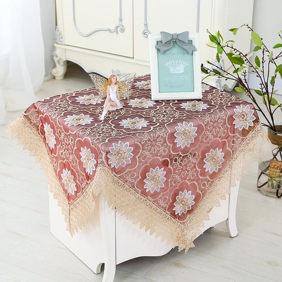 Square Tablecloth Coffee Table Cover, Embroidered Small Table Cloth Bedside Table Doily Home Bedside Nightstand Dresser Scarf Tabletop Decoration