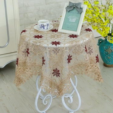 Square Tablecloth Coffee Table Cover, Embroidered Small Table Cloth Bedside Table Doily Home Bedside Nightstand Dresser Scarf Tabletop Decoration