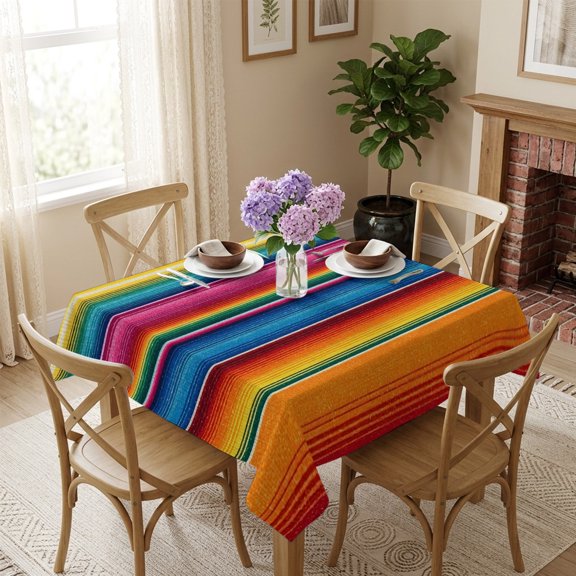 Square Tablecloth,Colorful Mexican Stripe Waterproof Oil-Proof Table Cloth Kitchen Dining Tables Cover for Indoor Outdoor Wedding Holiday Party Decor,Rainbow Line Watercolor