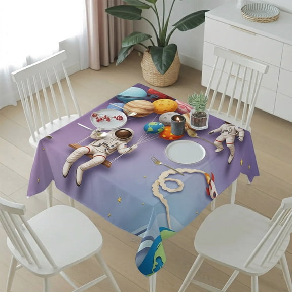 Square Tablecloth,Cosmonaut Planet Balloon Space Shuttle Waterproof Oil-Proof Table Cloth Kitchen Dining Tables Cover for Indoor Outdoor Wedding Holiday Party Decor,Cartoon Outer Space Star