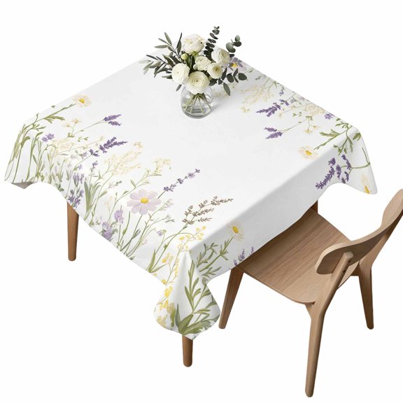 Square Tablecloth, Country Lavender Wild Flower Waterproof Table Cloth 54x54 in Farmhouse Green Herb Washable Spillproof Table Cover for Kitchen Dining Party Decor Outdoor Camping