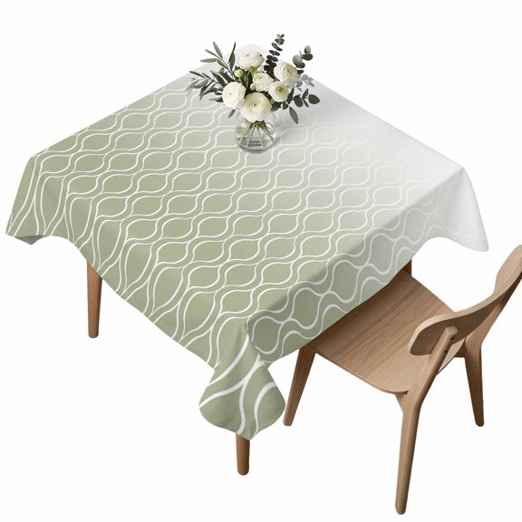 Square Tablecloth, Country Sage Green Lattice Waterproof Table Cloth 60x60 in Abstract Geometric Washable Spillproof Table Cover for Kitchen Dining Party Decor Outdoor Camping