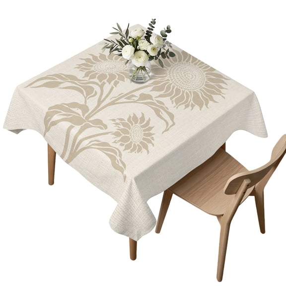 Square Tablecloth, Country Sunflower Retro Linen Waterproof Table Cloth 60x60 in Farmhouse Botanical Washable Spillproof Table Cover for Kitchen Dining Party Decor Outdoor Camping