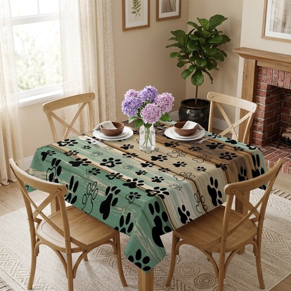 Square Tablecloth,Cute Animal Pattern Footprints on Wood Plank Waterproof Oil-Proof Table Cloth Kitchen Dining Tables Cover for Indoor Outdoor Wedding Holiday Party Decor,Farmhouse Wooden Board