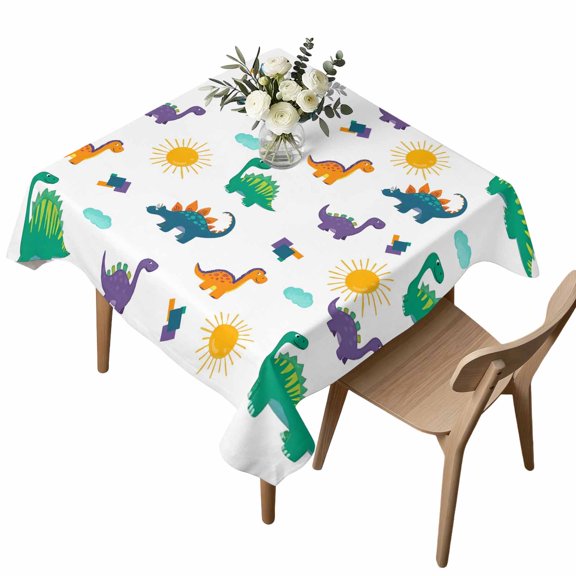 Square Tablecloth, Cute Dinosaurs Sun Clouds Waterproof Table Cloth 60x60 in Watercolor Cartoon Animals Washable Spillproof Table Cover for Kitchen Dining Party Decor Outdoor Camping