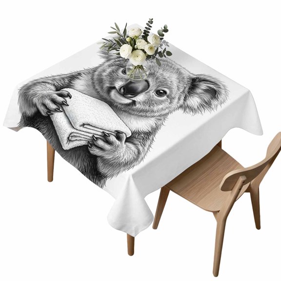 Square Tablecloth, Cute Koala Portrait Waterproof Table Cloth 60x60 in Gray White Style Washable Spillproof Table Cover for Kitchen Dining Party Decor Outdoor Camping