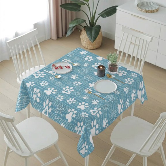 Square Tablecloth,Cute Pet Footprints on Sky Blue Waterproof Oil-Proof Table Cloth Kitchen Dining Tables Cover for Indoor Outdoor Wedding Holiday Party Decor,Abstract Little Paws