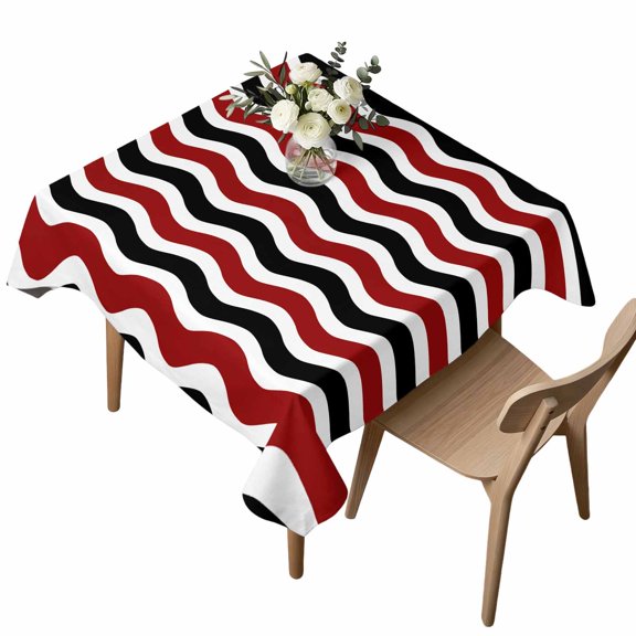 Square Tablecloth, Dark Red Stripes Black Line Waterproof Table Cloth 60x60 in Abstract Water Ripple Washable Spillproof Table Cover for Kitchen Dining Party Decor Outdoor Camping
