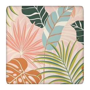 Square Tablecloth with Elastic Edge, Featuring Colorful Boho Floral and Hawaiian Print Patterns, Waterproof Vinyl with Backing, Durable Table Cover for Indoor and Outdoor