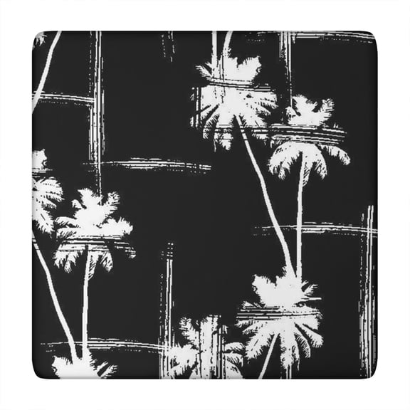 Square Tablecloth with Elastic Edge, Featuring Tropical Palm Trees and Ocean Sunset with Palm Trees Patterns, Waterproof Vinyl with Backing, Durable Table Cover for Indoor and Outdoor