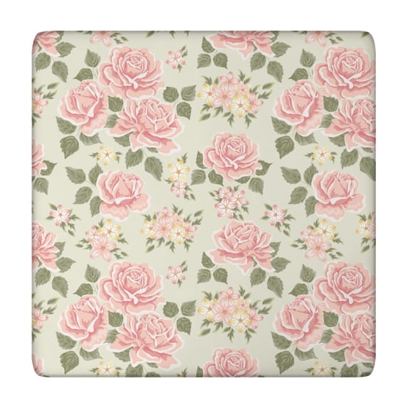 Square Tablecloth with Elastic Edges 34 * 34 Inch Pioneer Waterproof Beautiful Pink Roses Bush Table Cover Washable Indoor and Outdoor for Party Kitchen Dinner Banquet Patio Picnic