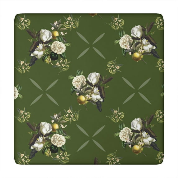 Square Tablecloth with Elastic Edges 34 * 34 Inch Waterproof Green Classical Floral Table Cover Washable Indoor and Outdoor for Party Kitchen Dinner Banquet Patio Picnic